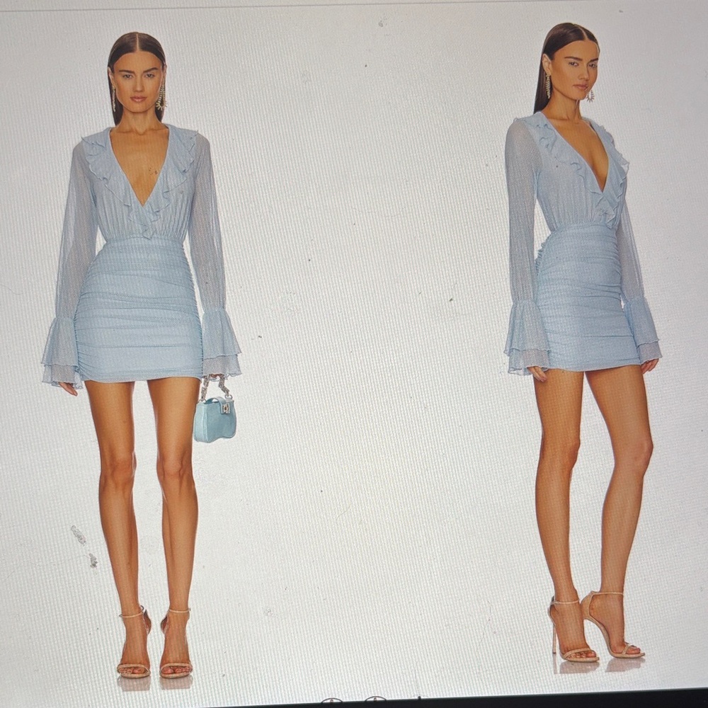Michael Costello X Revolve Mavis Mini Dress Light Blue Long Sleeve